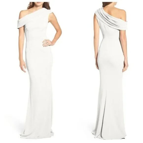 KATIE MAY Layla Pleat One-Shoulder Crepe Gown - Picture 1 of 8